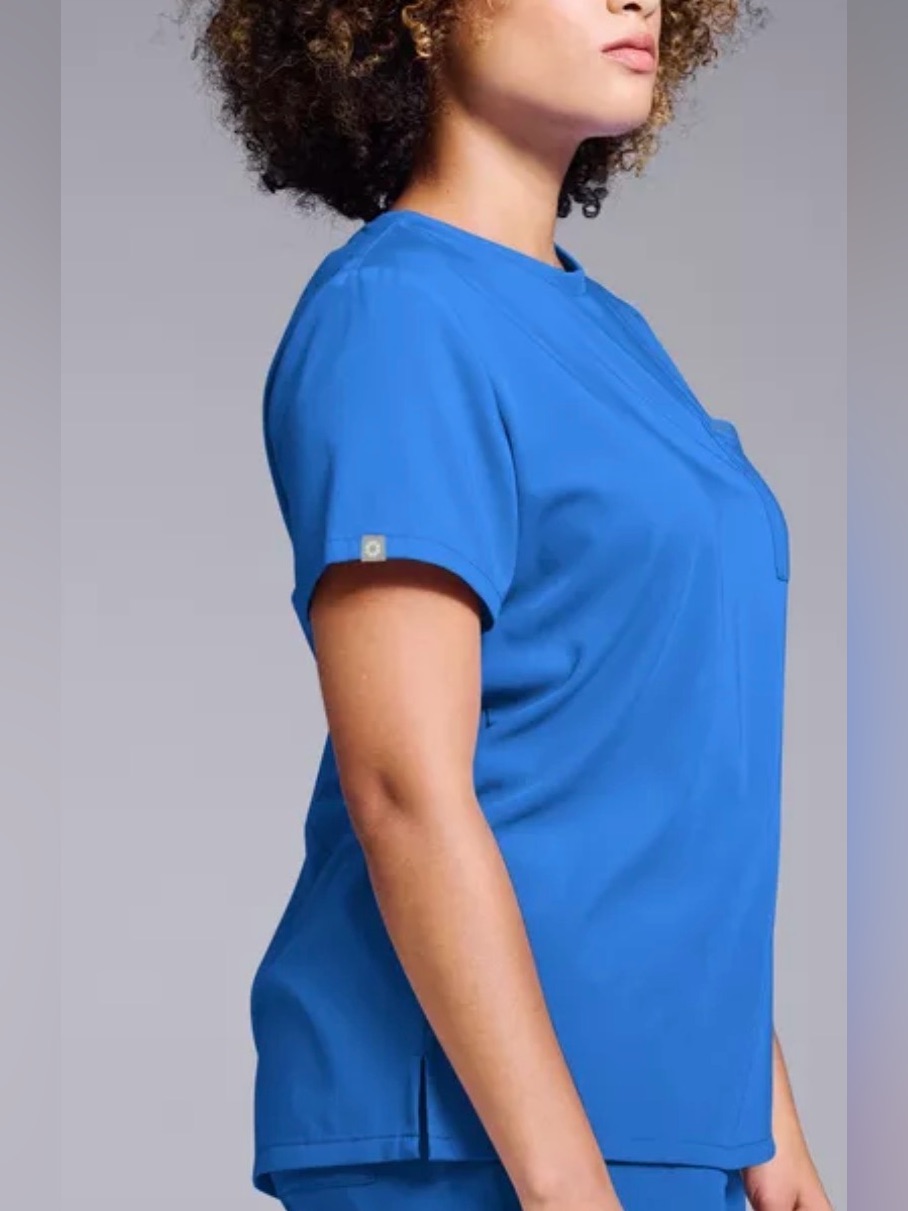 Women's Blue Crew Neck Medical Scrub Top — image 2 of 2
